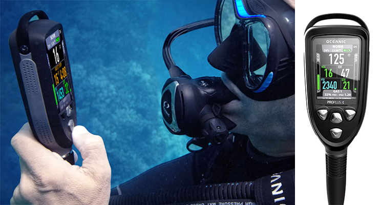 Diver holding the Oceanic Pro Plus Dive Computer